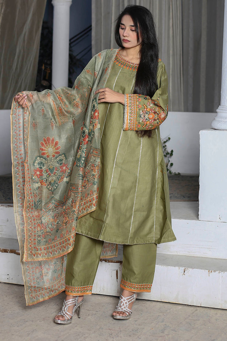 3PC Embroidered Khaddar Dress -07