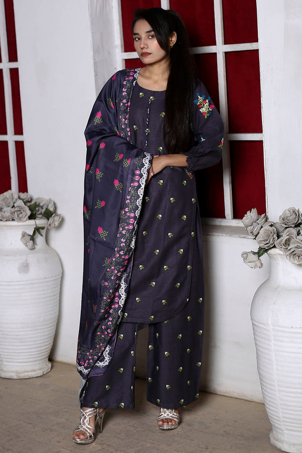 3PC Embroidered Khaddar Dress -13